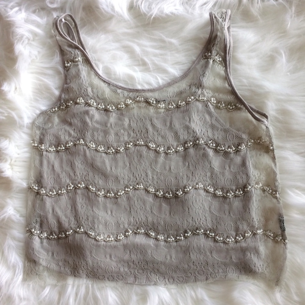 Lace Beaded Floral Crop Top - Picture 4 of 7